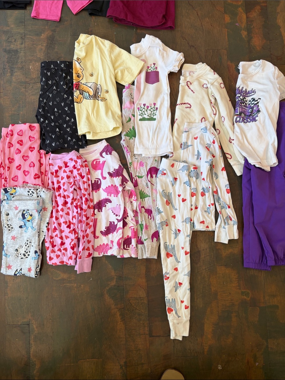 Mixed Girls Pajama Lot - Hearts, Dinosaurs, Birds - Pink, Purple, Cream